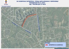 ЗА САОБРАЋАЈ ЗАТВОРЕНА УЛИЦА ЦАРА ДУШАНА У ОБРЕНОВЦУ